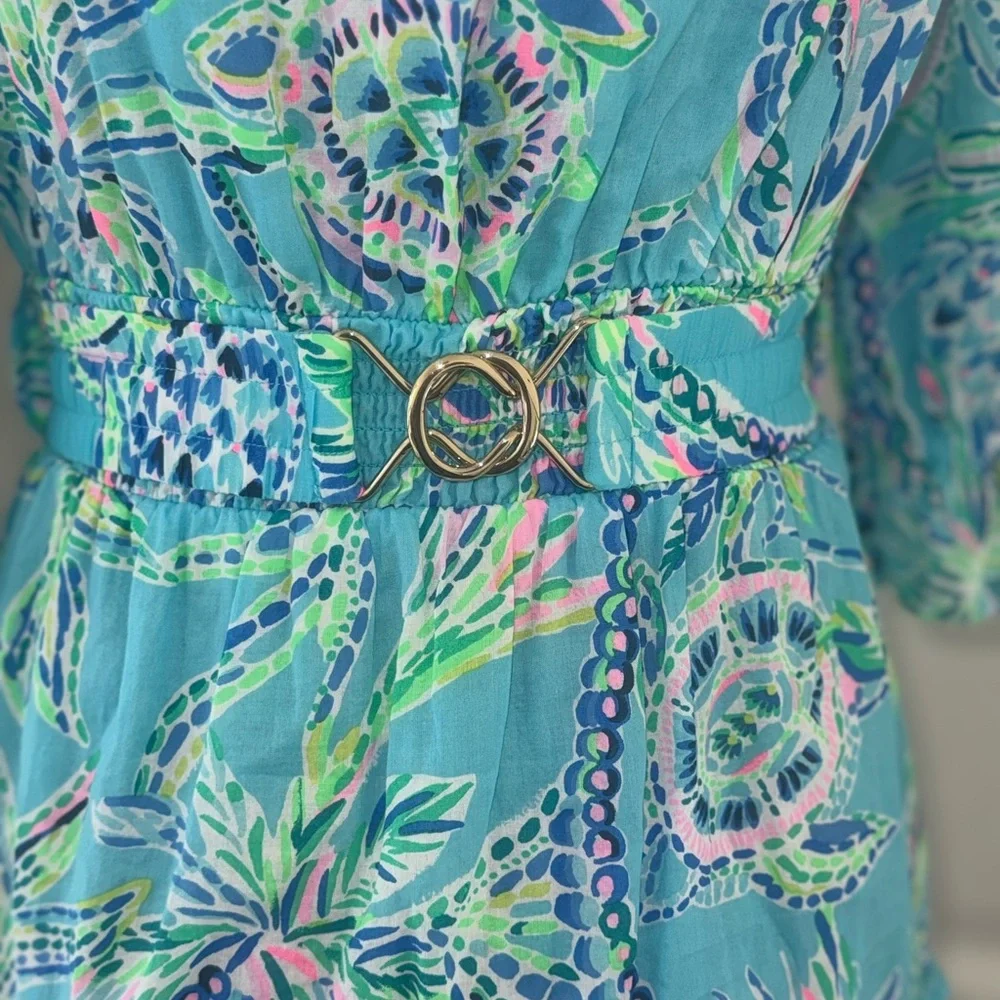 Lilly Pulitzer Sz XS Louisa off the shoulder Dress Turtle Season - Picture 11 of 15